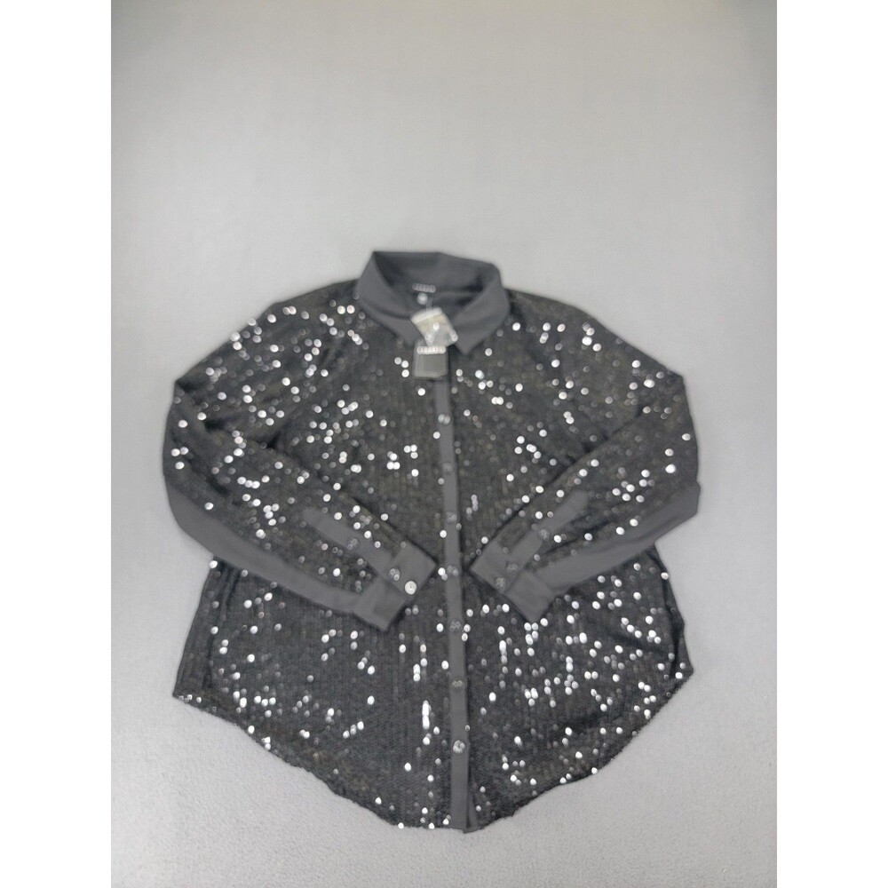 Torrid Shirt Womens 00 Medium Large Black Sequin Long Sleeve Madison Party Top